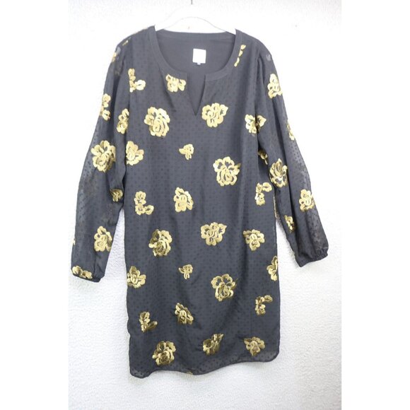 Cabi The Occasion Dress-Small-Whimsigoth-Swiss Dot-Black Gold - Picture 1 of 12